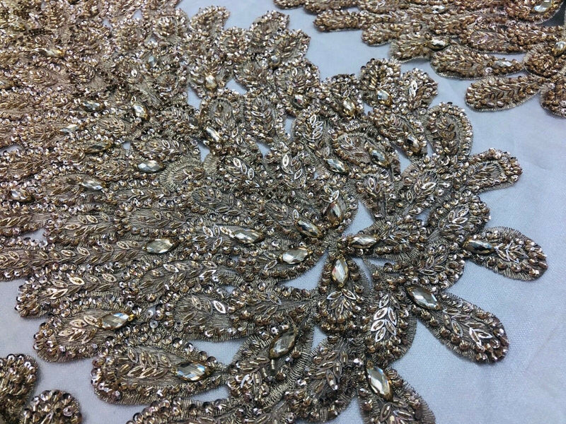 Fancy Beaded Fabric Gold - Embroidery Beads Mesh Fabric - Prom-Gown-Dr Fancy Beaded Fabric Gold - Embroidery Beads Mesh Fabric - Prom-Gown-Dr