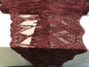 Burgundy Beaded Embroidered Fancy Damask Spikes Pattern Fabric - Embroidery Fabric Beaded Mesh Material Sold in Many Colors by The Yard