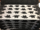 Black Hand Beaded Lace, Embroidered Floral Design Fancy Sequins Fabric with Beads Sold in Many Colors By The Yard