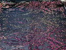 Iridescent Rainbow Sequins Fabric, Damask Design 4 Way Stretch Sequin Fabric on a Spandex Mesh-Prom-Gown By The Yard