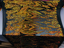 Iridescent Orange Sequins Fabric, Damask Design 4 Way Stretch Sequin Fabric on a Black Spandex Mesh-Prom-Gown By The Yard
