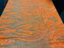 Neon Orange Sequins Fabric, Skin Mesh - Damask Design 4 Way Stretch Sequin Fabric on a Mesh-Prom-Gown By The Yard