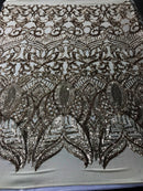 Iridescent Sequin Fabric - Gold - 4 Way Stretch Royalty Lace Sequin By Yard