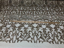 Iridescent Sequin Fabric - Gold - 4 Way Stretch Royalty Lace Sequin By Yard