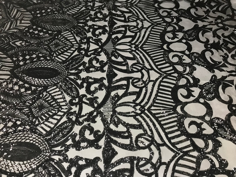 Iridescent Sequin Fabric - Black - 4 Way Stretch Royalty Lace Sequin By Yard