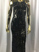 Iridescent Sequin Fabric - Black - 4 Way Stretch Royalty Lace Sequin By Yard