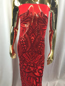 Iridescent Sequin Fabric - Red - 4 Way Stretch Royalty Lace Sequin By Yard