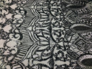 Iridescent Sequin Fabric - Silver - 4 Way Stretch Royalty Lace Sequin By Yard