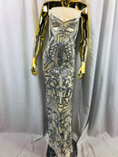 Iridescent Sequin Fabric - Silver - 4 Way Stretch Royalty Lace Sequin By Yard