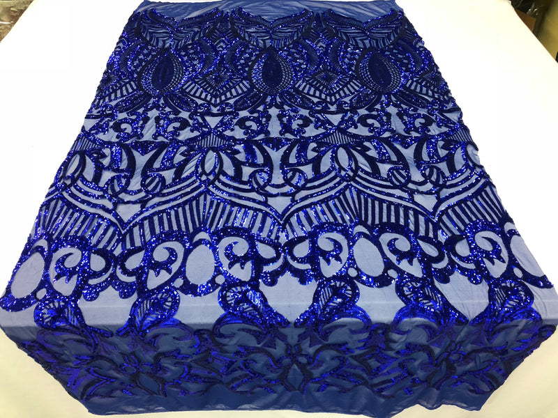 Sequin Fabric - Royal Blue - 4 Way Stretch Royalty Lace Sequin By Yard