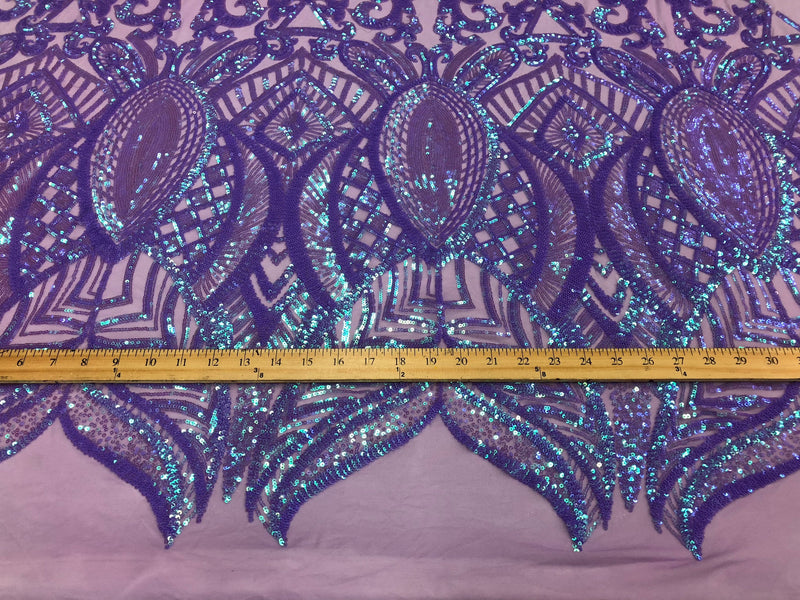 Iridescent Sequin Fabric - Iridescent Lilac - 4 Way Stretch Royalty Lace Sequin By Yard