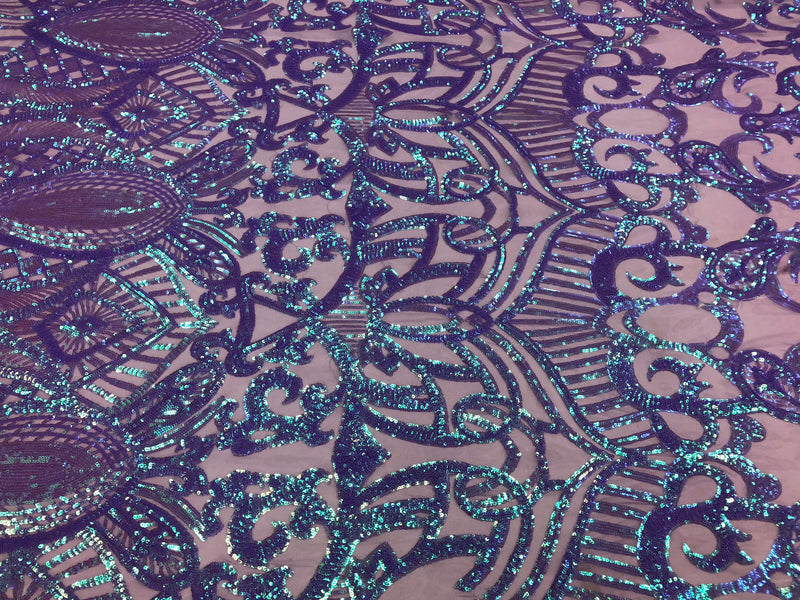 Iridescent Sequin Fabric - Iridescent Lilac - 4 Way Stretch Royalty Lace Sequin By Yard