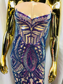 Iridescent Lavender Sequin Fabric, Royalty Design Embroidered With Sequin on a 4 Way Stretch Sequin Fabric Mesh-Prom-Gown By The Yard