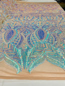 Iridescent Sequin Fabric - Iridescent Aqua Blue - 4 Way Stretch Royalty Lace Sequin By Yard