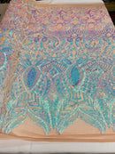Iridescent Sequin Fabric - Iridescent Aqua Blue - 4 Way Stretch Royalty Lace Sequin By Yard