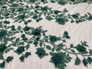 Hunter Green Two Tone 3D Floral Design Embroider and Beaded With Pearls On a Mesh Lace-Prom-Dresses-Nightgown-Apparel-Fashion By The Yard