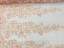 Blush 3D Floral Design Embroider and Beaded With Pearls On a Mesh Lace-Prom-Dresses-Nightgown-Apparel-Fashion By The Yard