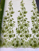 Olive Green Two Tone 3D Floral Design Embroider and Beaded With Pearls On a Mesh Lace-Prom-Dresses-Nightgown-Apparel-Fashion By The Yard