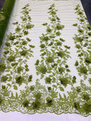 Olive Green Two Tone 3D Floral Design Embroider and Beaded With Pearls On a Mesh Lace-Prom-Dresses-Nightgown-Apparel-Fashion By The Yard