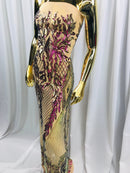 Iridescent Purple Sequin Fabric, Geometric Design Embroidered With Sequin on a 4 Way Stretch Sequin Fabric Mesh-Prom-Gown By Yard