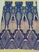 Iridescent Lavender Sequins on Nude Mesh, Geometric Design on Mesh 4way Stretch Sequin-Prom-Gown By The Yard