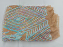 Iridescent Aqua/Pink Sequins on Nude Mesh, Geometric Design on Mesh 4way Stretch Sequin-Prom-Gown By The Yard