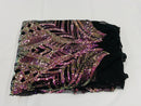 New Iridescent Purple on Black Mesh, Royalty Design on Mesh 4way Stretch Sequin-Prom-Gown By The Yard