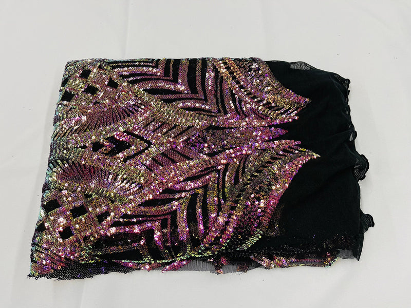 New Iridescent Purple on Black Mesh, Royalty Design on Mesh 4way Stretch Sequin-Prom-Gown By The Yard