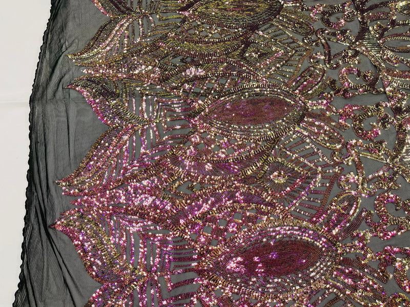 New Iridescent Purple on Black Mesh, Royalty Design on Mesh 4way Stretch Sequin-Prom-Gown By The Yard