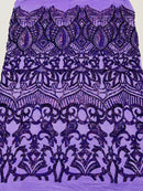 Iridescent Sequin Fabric - Holographic Purple - 4 Way Stretch Royalty Lace Sequin By Yard