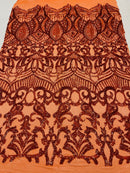 Iridescent Sequin Fabric - Holographic Burnt Orange - 4 Way Stretch Royalty Lace Sequin By Yard