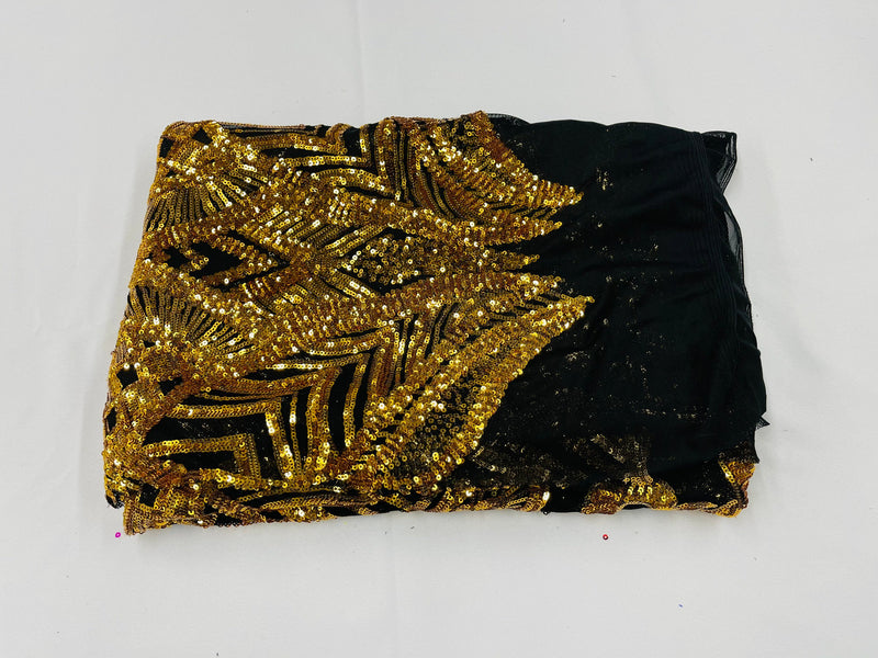 Iridescent Sequin Fabric - Gold on Black - 4 Way Stretch Royalty Lace Sequin By Yard