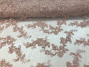 Blush Floral Lace Fabric, Embroidery With Sequins on a Mesh Lace Fabric By The Yard For Gown, Wedding-Bridal
