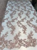 Blush Floral Lace Fabric, Embroidery With Sequins on a Mesh Lace Fabric By The Yard For Gown, Wedding-Bridal