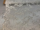 White Floral Lace Fabric, Embroidery With Sequins on a Mesh Lace Fabric By The Yard For Gown, Wedding-Bridal