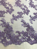 Lilac Floral Lace Fabric, Embroidery With Sequins on a Mesh Lace Fabric By The Yard For Gown, Wedding-Bridal