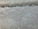 Ivory Floral Lace Fabric, Embroidery With Sequins on a Mesh Lace Fabric By The Yard For Gown, Wedding-Bridal