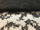 Black Floral Lace Fabric, Embroidery With Sequins on a Mesh Lace Fabric By The Yard For Gown, Wedding-Bridal