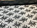Black Lace Fabric, Corded Flower Embroidery With Sequins on a Mesh Lace Fabric By The Yard For Gown, Wedding-Bridal-Dress