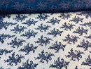 Navy Lace Fabric, Corded Flower Embroidery With Sequins on a Mesh Lace Fabric By The Yard For Gown, Wedding-Bridal-Dress