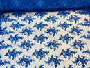 Royal Blue Lace Fabric, Corded Flower Embroidery With Sequins on a Mesh Lace Fabric By The Yard For Gown, Wedding-Bridal-Dress