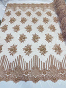 Blush Mauve Beaded Fabric, Hand Embroidered Lace Bridal Floral On a Mesh Dress Fabric with Beads By The Yard