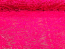 Iridescent Hot Pink Sequin Fabrics, Damask Design 4Way Stretch Embroidery With Sequin on a Mesh-Prom-Gown By The Yard