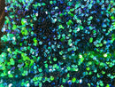 Iridescent Green Sequin on Black Stretch Velvet With Luxury Sequins all Over 5mm Shining Sequins 2-way Stretch 58/60” (Choose The Quantity)