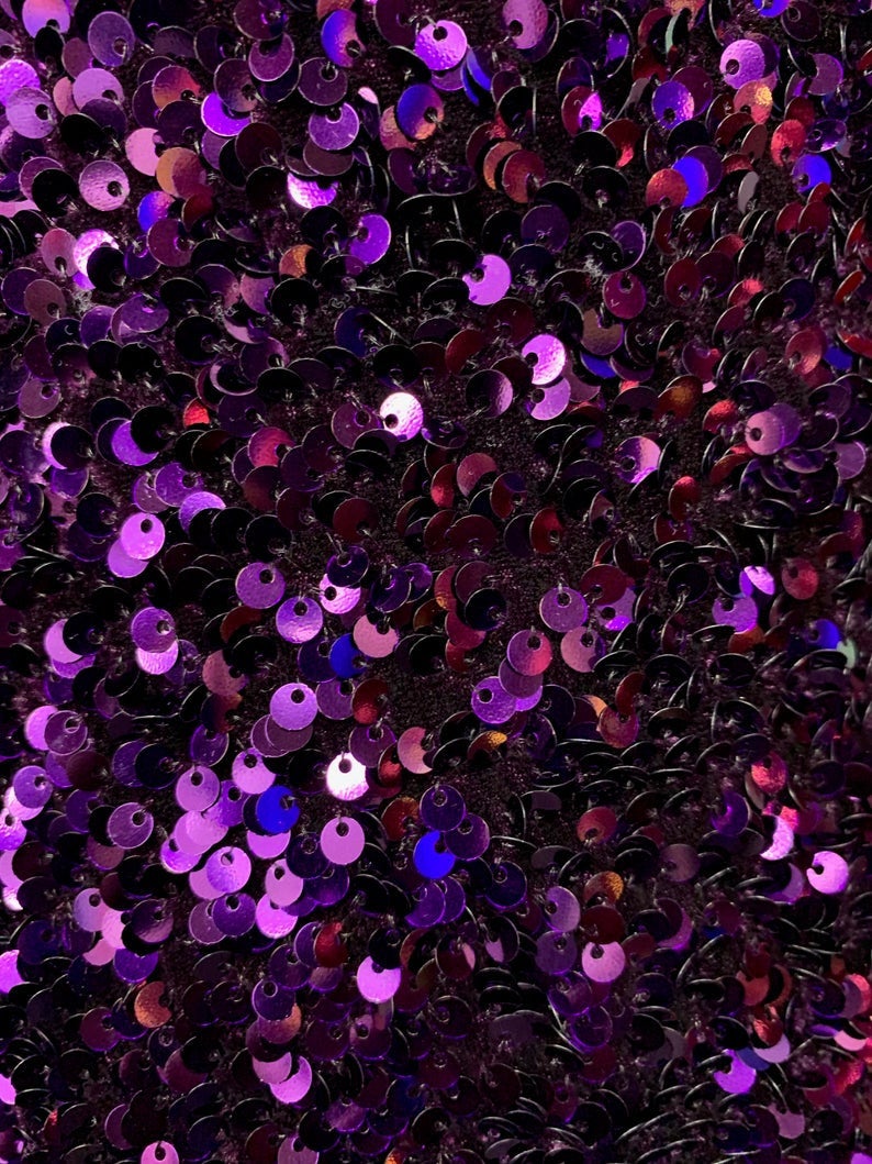 Purple Sequin on Purple Stretch Velvet With Luxury Sequins all Over 5mm Shining Sequins 2-way Stretch 58/60” (Choose The Quantity)