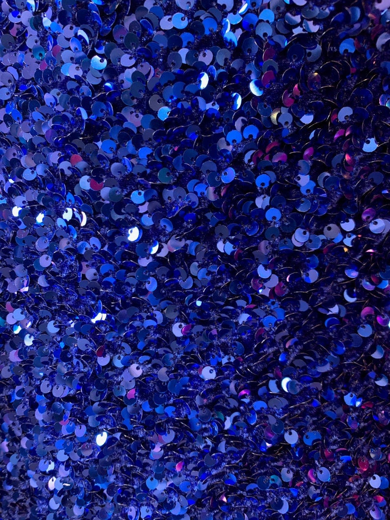 Royal Blue Sequin on Royal Stretch Velvet With Luxury Sequins all Over 5mm Shining Sequins 2-way Stretch 58/60” (Choose The Quantity)