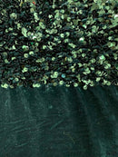 Hunter Green Sequin on Stretch Velvet With Luxury Sequins all Over 5mm Shining Sequins 2-way Stretch 58/60” (Choose The Quantity)