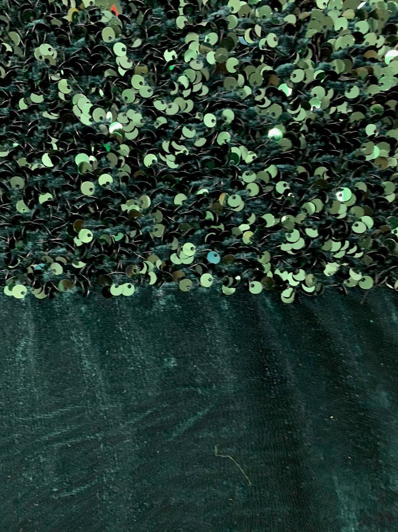 Hunter Green Sequin on Stretch Velvet With Luxury Sequins all Over 5mm Shining Sequins 2-way Stretch 58/60” (Choose The Quantity)