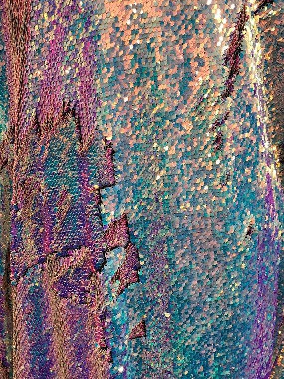 Feversible Sequins Iridescent Aqua Flip Up Sequins Reversible, 2-Way Stretch 58/60” Sequi