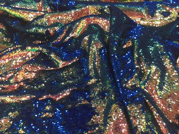 Iridescent Rainbow Flip Up Sequins Reversible, 2-Way Stretch 58/60” Sequins Fabric Dresses-Nightgowns-Prom Gown (Choose The Quantity)